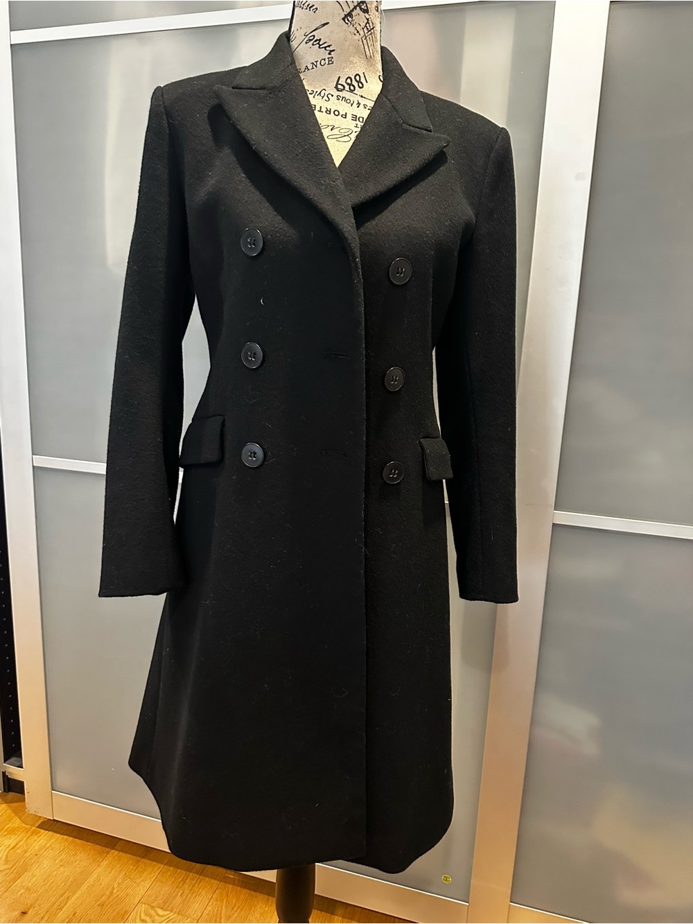Theory Black Double-Breasted Wool Pea Coat